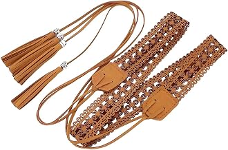 169 x 2.85CM PU Leather Boho Braided Tassel Belt Vintage Bohemian Hollow Knotted Waistband