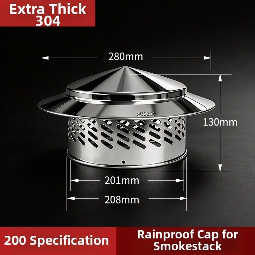 Capucha Ventilación Exterior Inoxidable 304 Protección Aves Lluvia Extracción Humo Cocina (200MM)