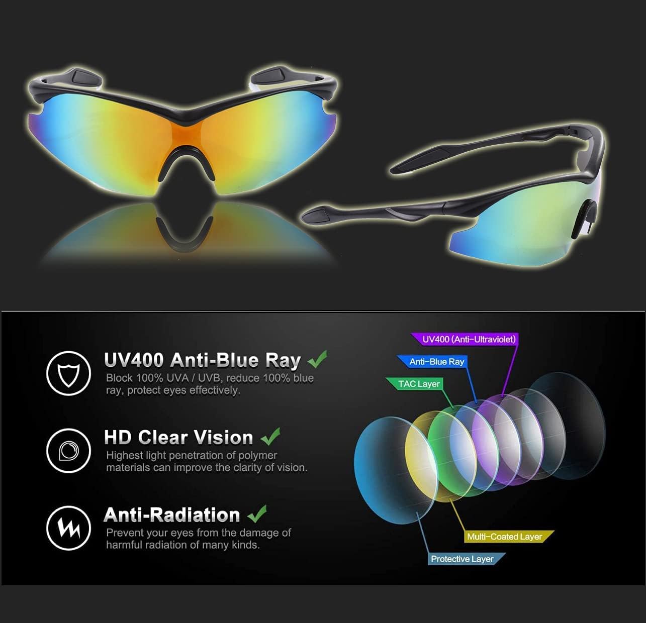 Bell+Howell TACGLASSES One-Size-Fits-All Polarized Sports Sunglasses for Men/Women, Unisex, Military Eyewear As Seen On TV