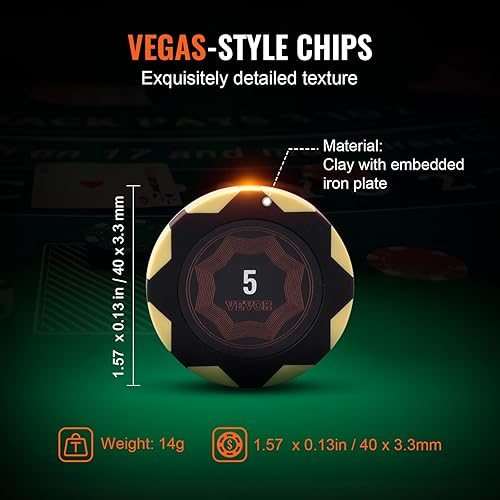 Miniatura 3 de VEVOR Juego de fichas de póquer, 500 piezas, juego completo de juego de póquer con estuche de transporte, fichas de arcilla de casino de peso pesado