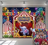 GYA Red Circus Backdrop Amusement Park Tents Stratus Playground Carnival Carousel Kids Boy Girl 1st First one Birthday Party Background Photo Baby Shower, 7x5FT(width 210cm x Height 150cm)