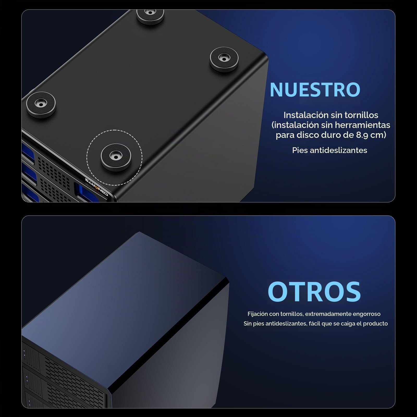 CENMATE Caja de disco duro de aluminio de 6 bahías de 10 Gbps con ventilador de refrigeración para disco duro SATA HDD/SSD de 2.5 pulgadas/3.5 pulgadas con USB A/C 3.2 Gen 2, compatible con