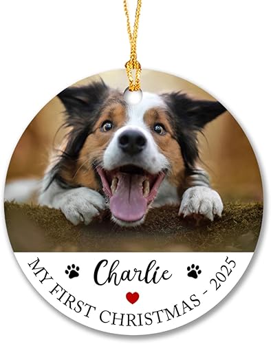 Adorno personalizado para fotos de Navidad de perro 2023, adorno de perro de mi primera Navidad, marco de fotos, adornos para el primer árbol de