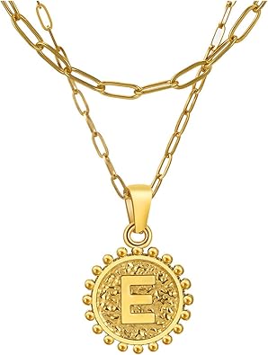 Womens Stainless Steel Paperclip Round Letter Necklace 18K Double Layer Popular Letter Pendant Jewelry
