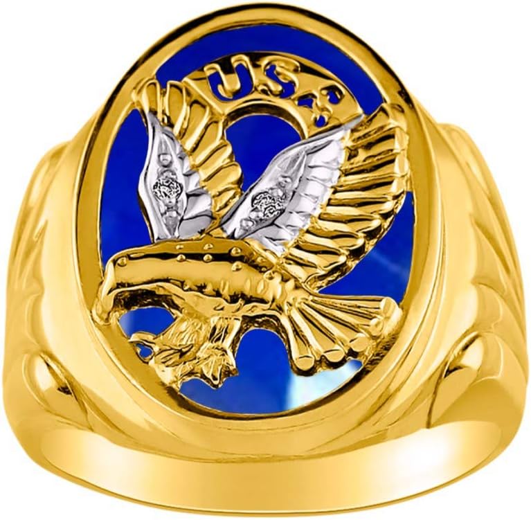 Rylos Men's Patriotic Eagle USA Ring with Diamonds and Onyx, Quartz, or Tiger Eye – Designer Men's Jewelry in Sizes 8-13 in Yellow Gold Plated Silver