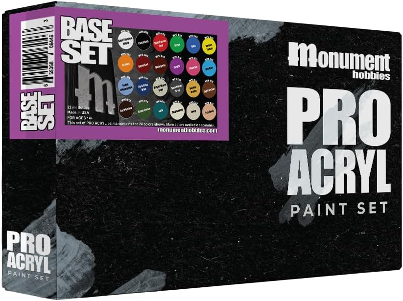 Monument Hobbies PRO Acryl 22ml Acrylic Paint Set - Miniature Paint for Wargames - Non Toxic Acrylic Paint Compatible with Both Brush and Airbrush Painting Techniques - Base Set