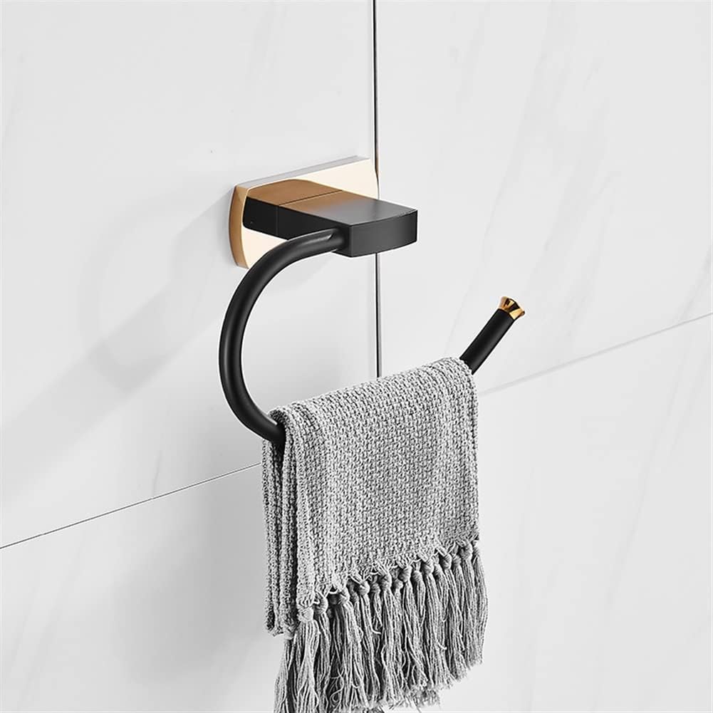 LSLYTQ Black Gold Creative All-Copper Wall Mounted Bath Towel Ring, Bathroom Hand Towel Holder Round Towel Hanger