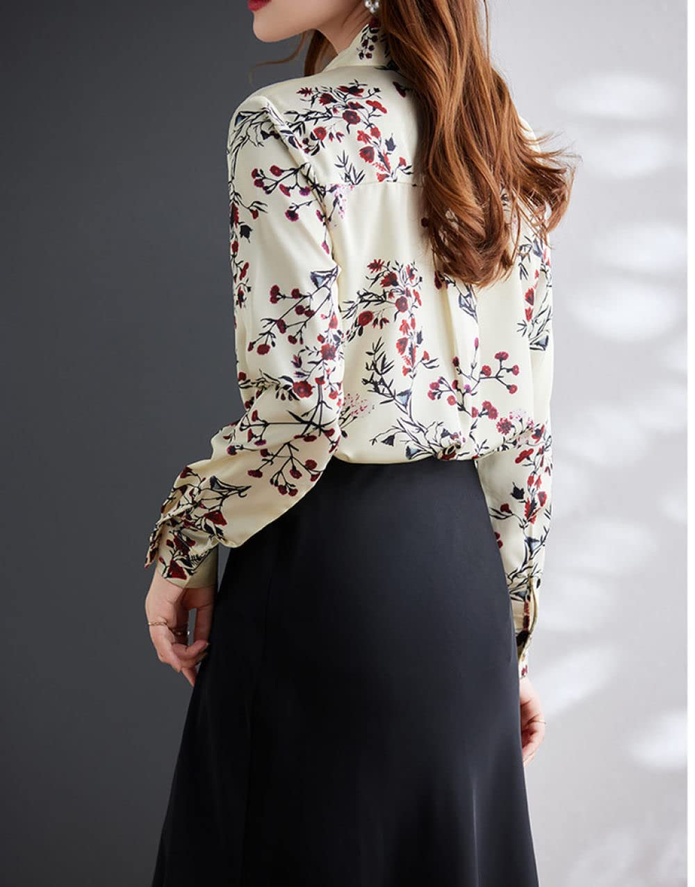 MIDJ Damenkorsett Mit Langen Ärmeln,Damen Gelb Floral Bedruckt Elegante Oberteile Shirt Weiß Satin Tunika Shirt Langarm Chiffon Bluse Shirt Lässige Büro Business Bluse Für Mädchen Damen