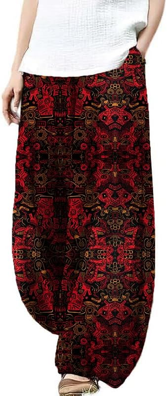 Womens Beach Pants Lounge Breathable Funny Printed with Pockets Flowy Palazzo Pants for Women High Waist Pants