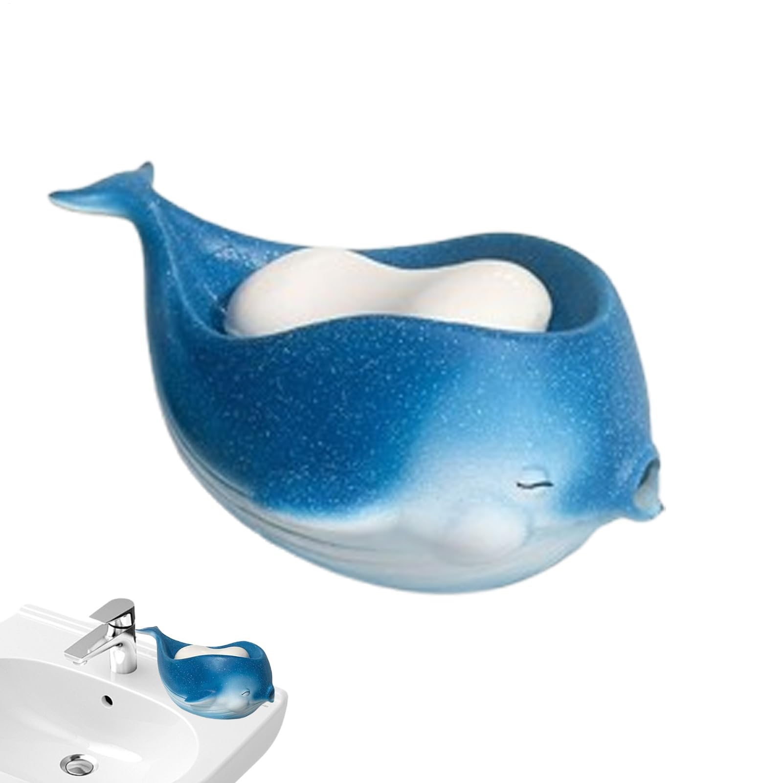 Porte-savon auto-drainant résine anti-eau stagnante forme baleine