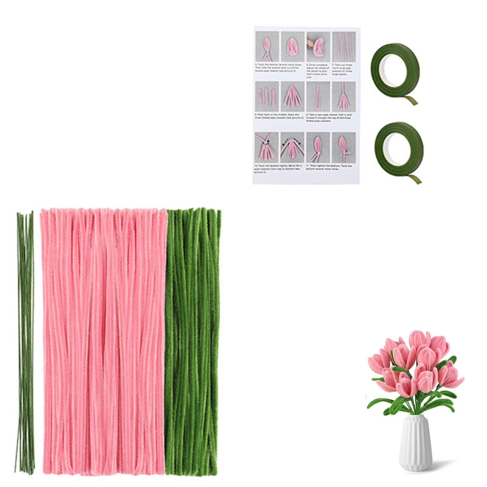 PANGBOER Tulips/Sunflowers Bouquet Making Kits Creative Flower Materials Colorful Chenilles Stems Jewelry Making Accessories Art Classroom Supplies