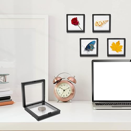 Miniatura 6 de Soporte de exhibición de monedas, 10 unidades, marco flotante 3D negro para monedas de desafío, medallones AA, joyas, 4.3 x 4.3 x 0.8 pulgadas