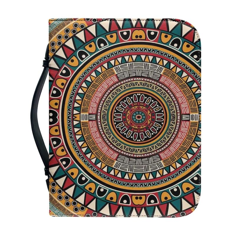 Garronmavis Tribal Mandala Circle Men-Bible Cover Aztec Rrhombic Circles Stylish Carrying Bag Baja Church Study Book Carrier - 2XL — image 1