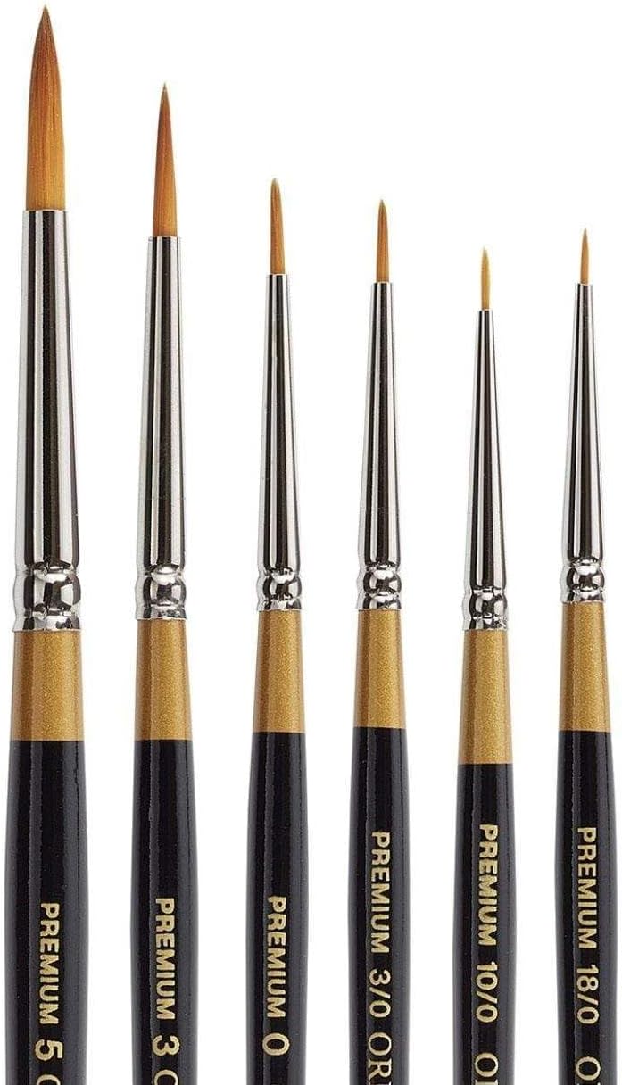 KINGART Premium 6 pc. Original Gold 9000 Series Round Brush Set, Synthetic Golden Taklon Hair for Acrylic, Oil, Watercolor and Gouache Paint, Short Handle, 6 Sizes: 18/0, 10/0, 3/0, 0, 3, 5