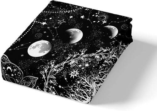 Miniatura 5 de Juego de funda de edredón con diseño de sol y luna, diseño de mariposa de árbol bohemio, psicodélico, hippie, para niños, niñas, adolescentes,