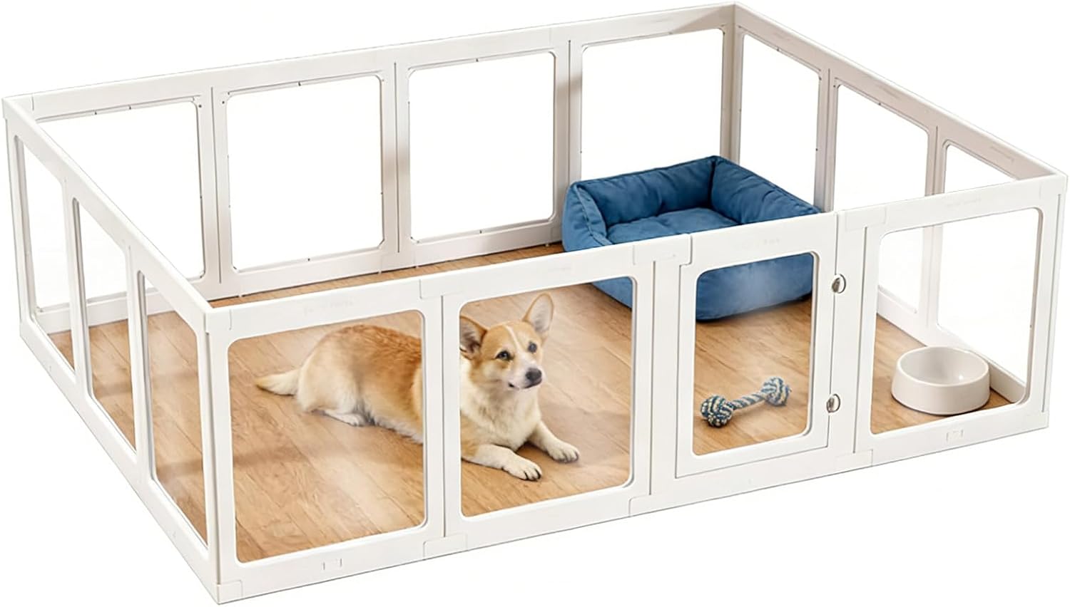 Clear Acrylic Dog Playpen with Door,23.6" Puppy Playpen,Easy Assemble Pet Fence for Puppies/Small Dog Play Pen Indoor (White, 23.6", 10 Panel)