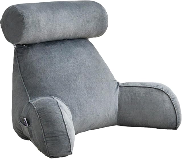 B/A Bed Rest Reading Pillow, Large Adult Backrest Lounge Cushion, Back Support With Arm Rests For Sitting Up In Bed Relaxing Watching TV