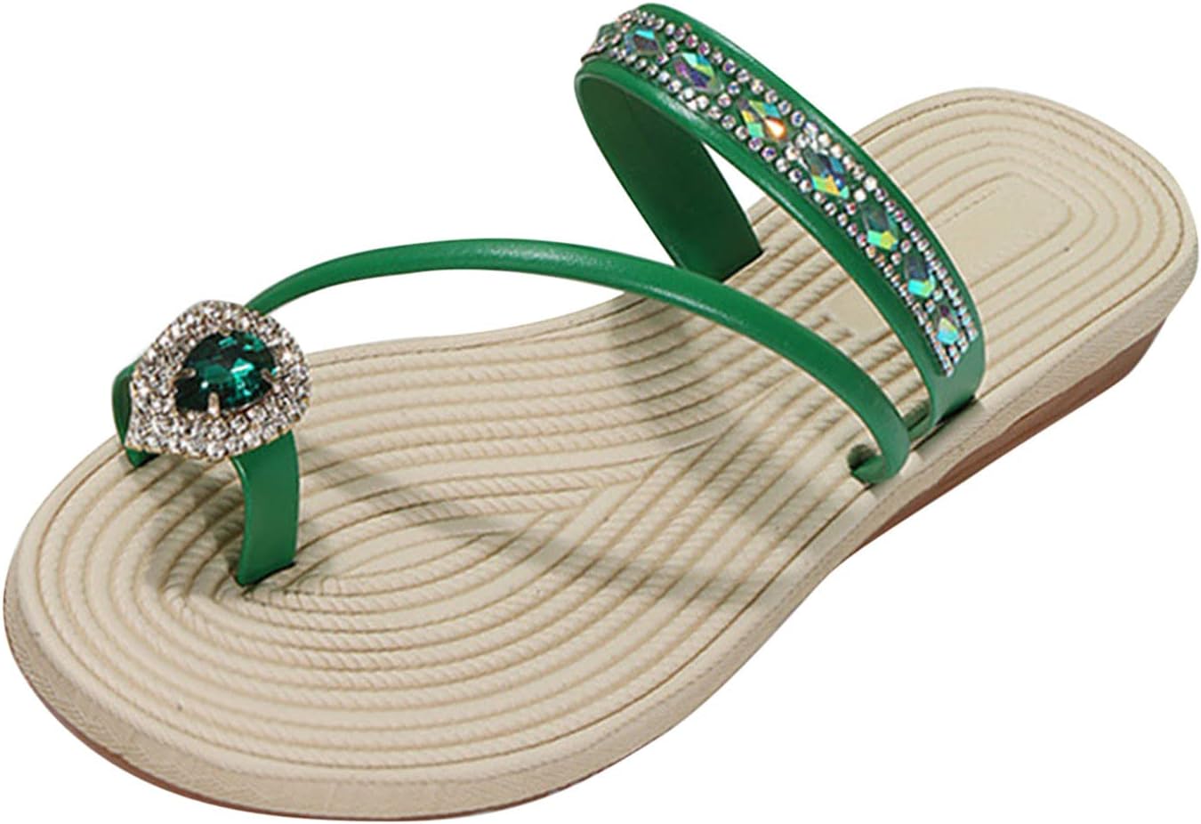 Gladiator Sandals Green Rhinestone Sandals Women's Straw Woven