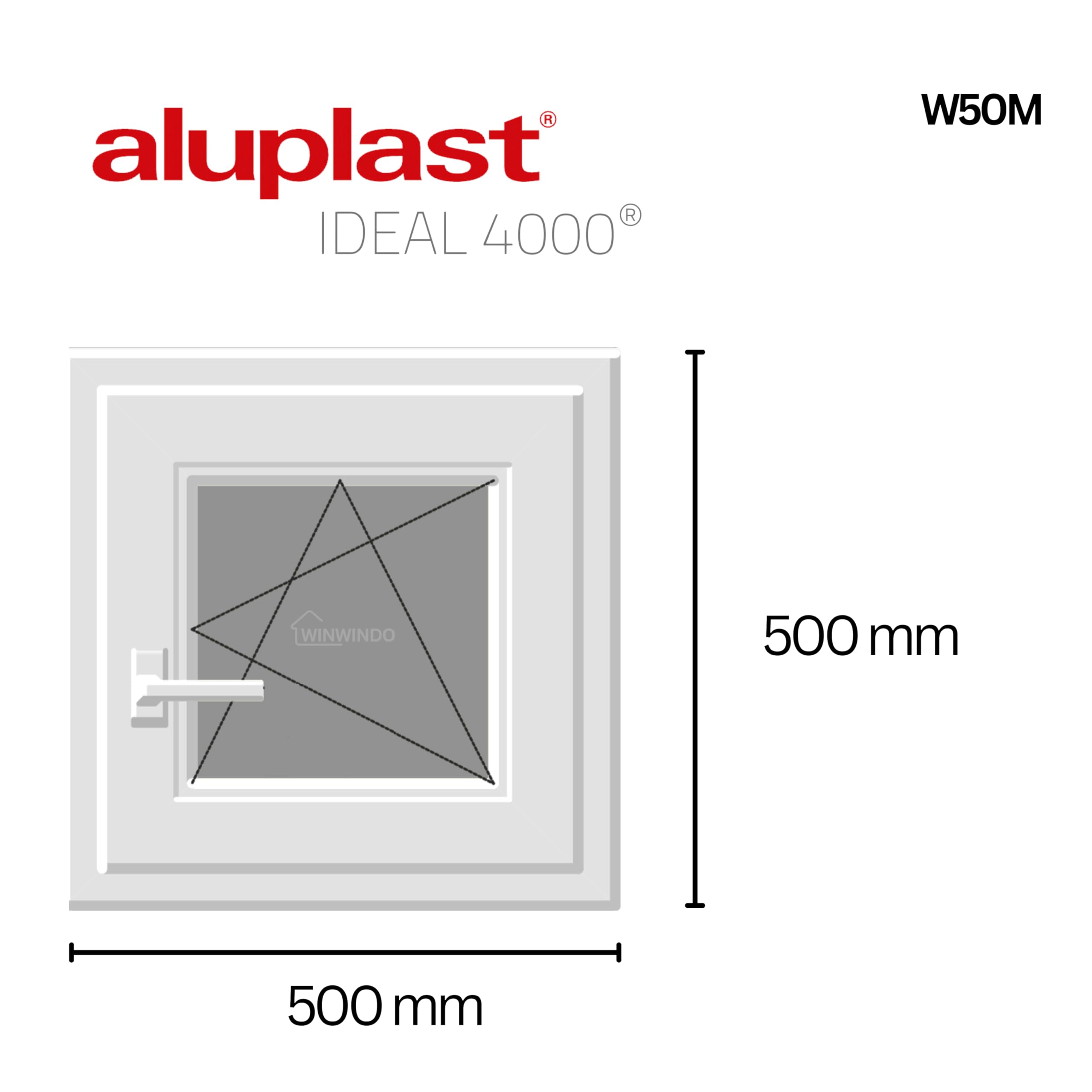 Ventana PVC Reforzada 500x500 Blanca | Oscilobatiente Derecha | Cristal Climalit Mate | Perfil Aluplast | Entrega 24/48h