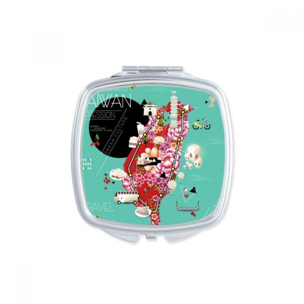 Miroir de poche Taiwan Food Voyage | Miroir compact carré pour maquillage multicolore