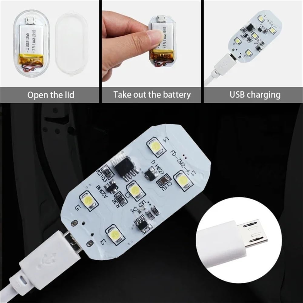 2pcs LED Car Door Lights Magnetically Switch Rechageable Welcome Warning Light Car Interior Anti-Collision Storage Room Light