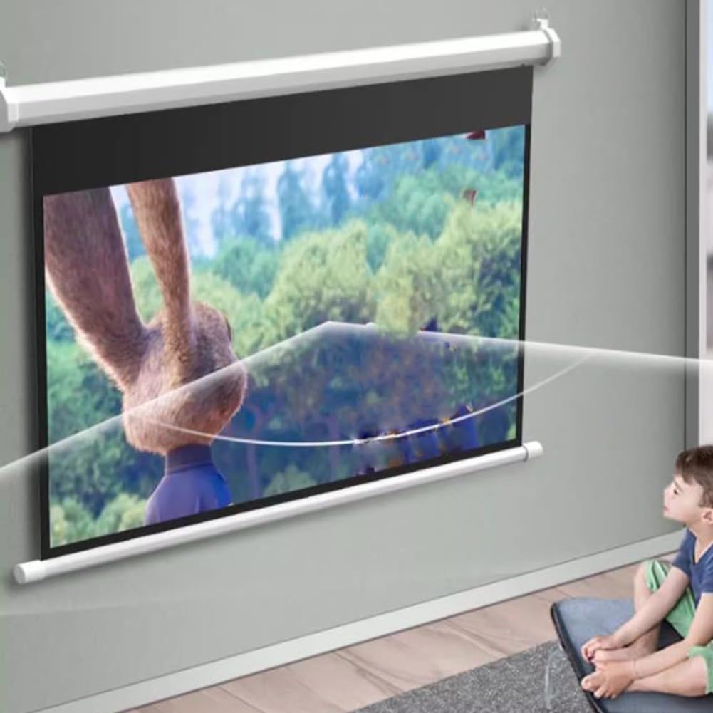 Schermo per Proiettore Motorizzato con Telecomando,Schermo di Proiezione Elettrico Automatico da 60 Pollici,Schermo per Film 4K HD per Cinema a Casa e Ufficio(16:9)