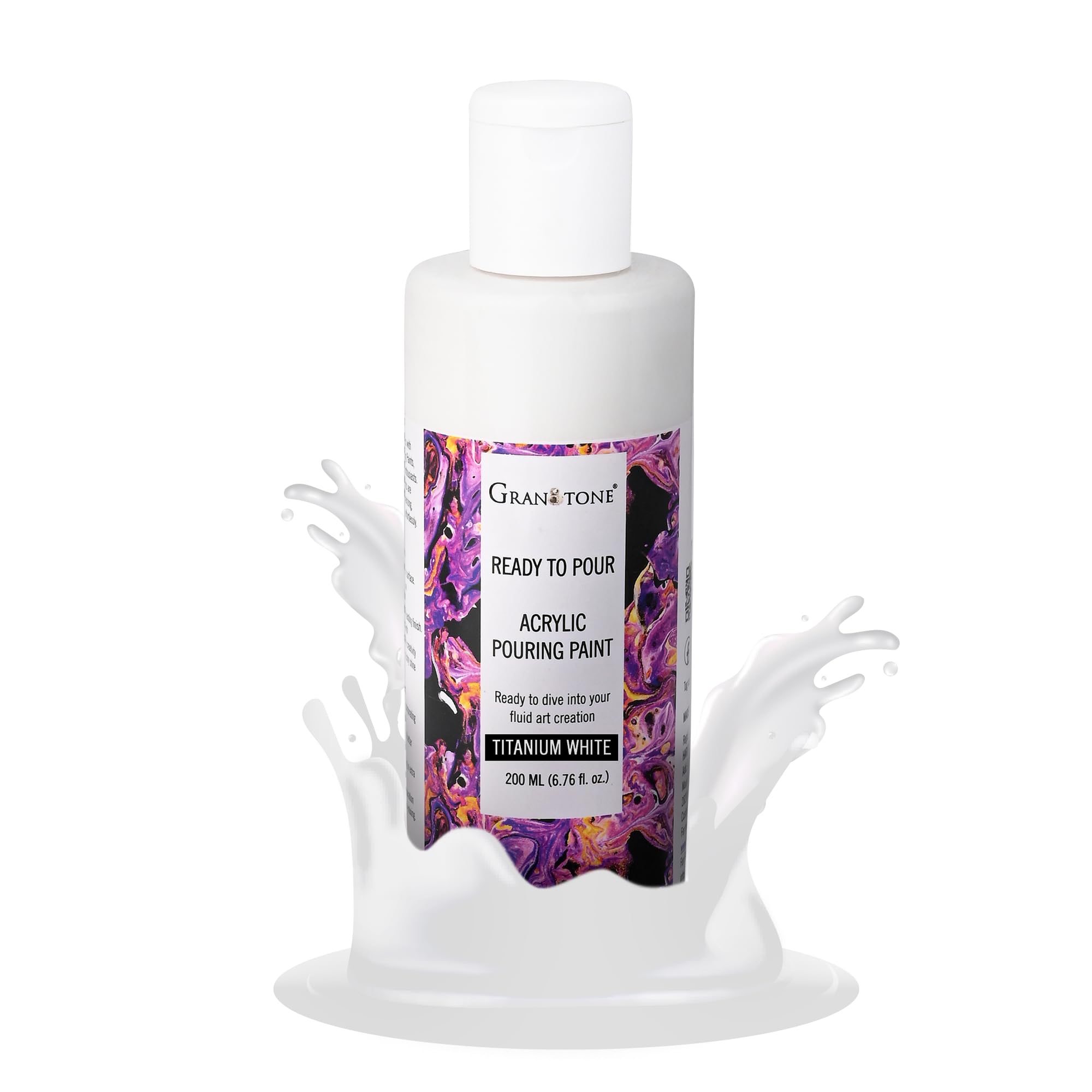 GRANOTONE Premium Acrylic Pouring Paint, Ready-to-Use, Superior High-Flow Formula, Ideal for Canvas, Wood, Paper, Craft & Fluid Art Project 200 ml (TITANIUM WHITE)-image-6