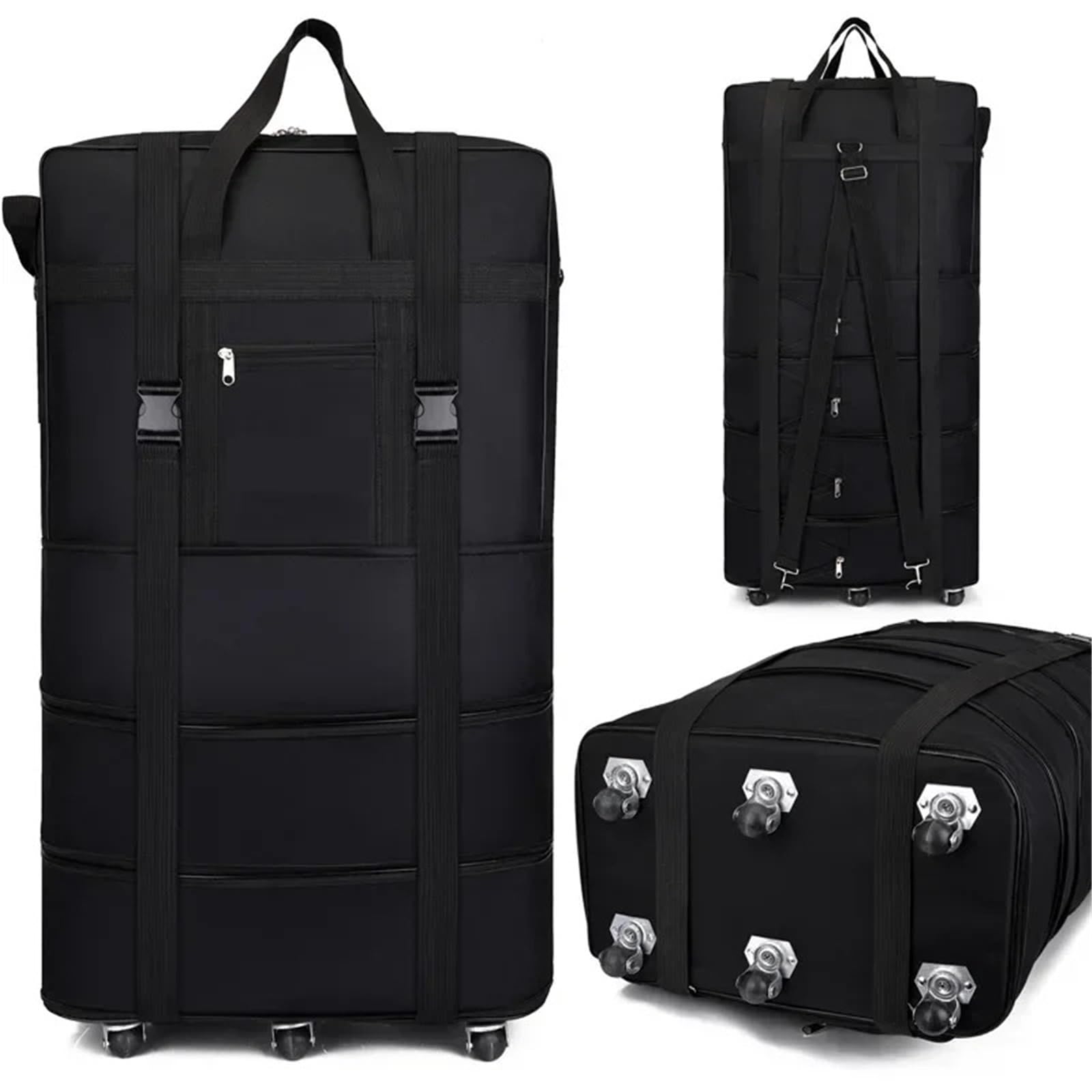 Borsa da stiva for compagnia aerea di grande capacità Cubi imballaggio rotolanti Ruota universale in movimento viaggio pieghevole for deposito bagagli Oxford Per Sport Fitness(Black 95X48X28)
