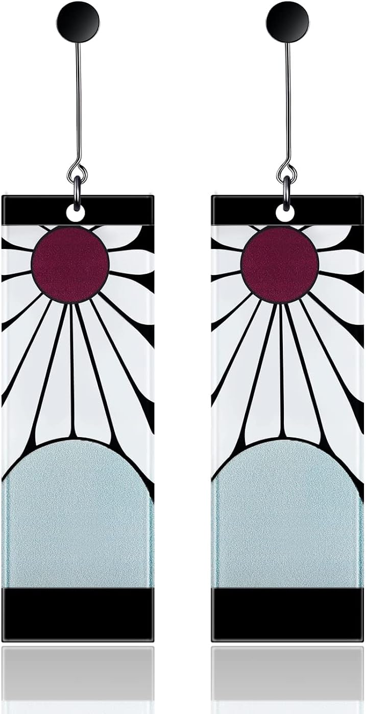 925 Sterling Silver Tanjiro Earrings,Anime Demon Slayer Cosplay Tanjiro Black Earrings Ear clip Kimetsu No Yaiba Hanafuda Halloween For Men Women