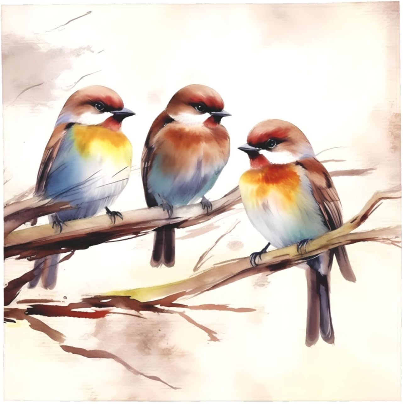 Birds Resting on Tree Branch Bandanas for Men Women Sports Cooling Face Cover Square Scarfs Multi-Use Headband Neckerchief 22x22 in Sun Protection Neck Wraps Gift for Festival Party