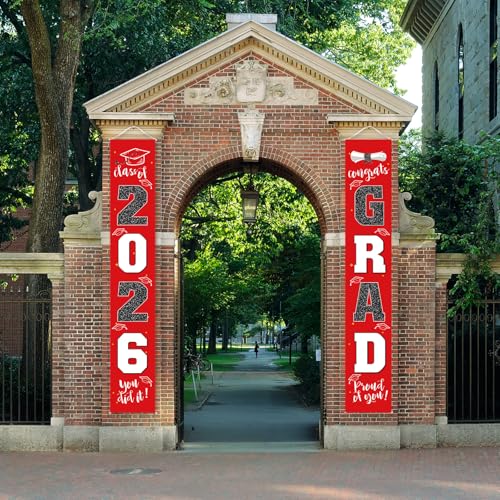 Image of Graduation Decorations 2026 Banner Porch Sign Red Black for Class of 2026 Graduates Party Supplies