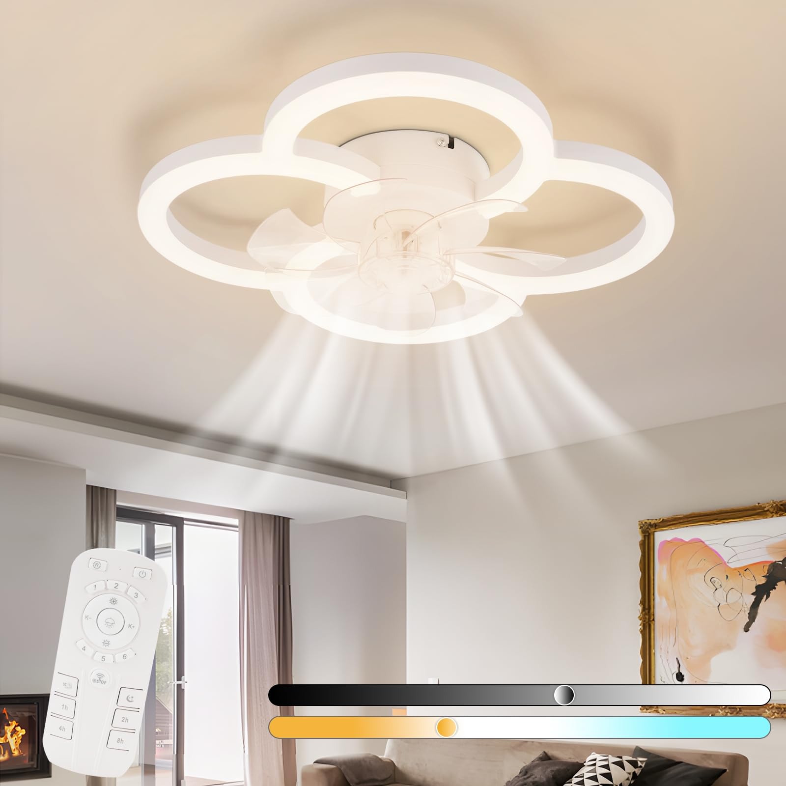 Homefire LED Deckenventilator Mit Beleuchtung - Leise Deckenlampe Ventilator mit Fernbedienung Dimmbar Modern Deckenleuchte 6-Gang Timer Schlafzimmer Deckenventilatoren für Küche Esszimmer