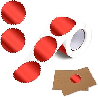 Red Embossing Stickers 2" Round Labels Foil Blank Stickers Metallic Seals for Package, Wedding Envelope, Graduation, Valentine's Day，Certificate Wafer Seals with Serrated Edge 250 pcs Per Roll