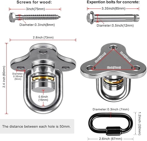 Miniatura 7 de SELEWARE Gancho giratorio de alta resistencia, gancho giratorio de 360 grados con mosquetón, accesorios de columpio para interiores y exteriores