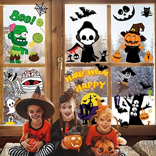 9 Sheets Halloween Window Stickers, Ghosts Bats Halloween Decorations for Windows Glass Walls Display Halloween Haunted House Party Supplies