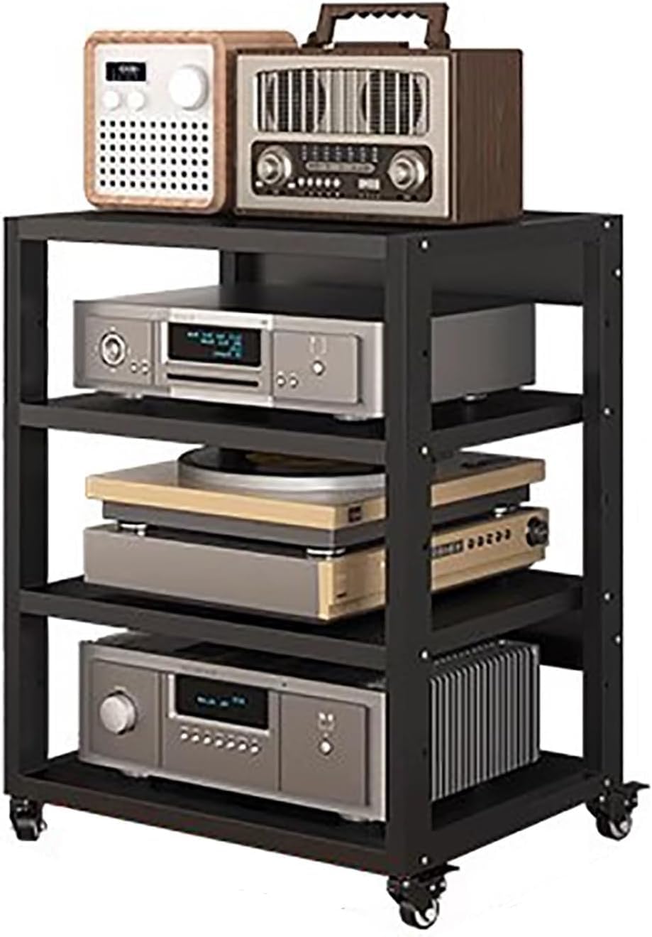 Tour de rangement à 4 niveaux pour matériel audio stéréo et audiovisuel, design élégant (hauteur : 69,5 cm)