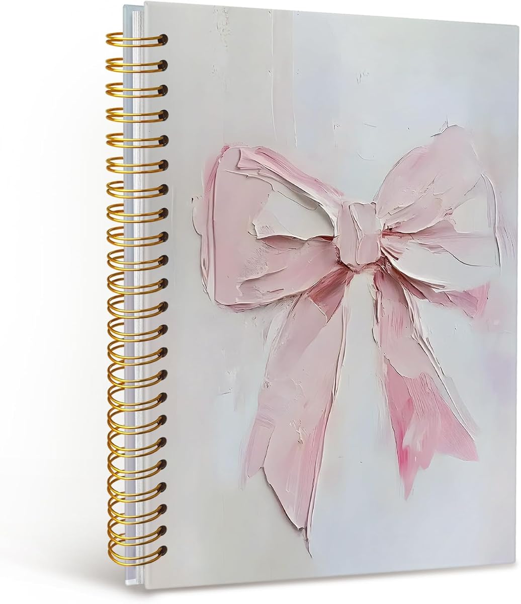 MOFUYU Pink Bows Notebook for Women,Coquette Pink Bow Spiral Notebook | Cute Notebooks for Women,Pink School Supplies Hardcover Spiral Notebook 5.5x8.3 Inch