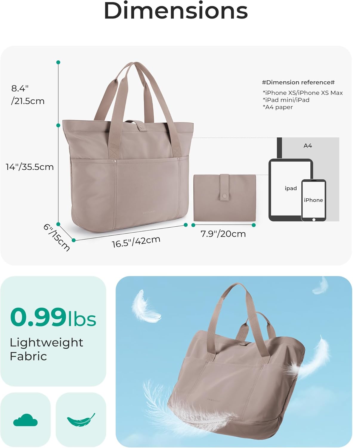 BAGSMART Tote Bag for Women, Foldable Tote Bag With Zipper Travel Large Shoulder Bag Handbag for Work - Image 4