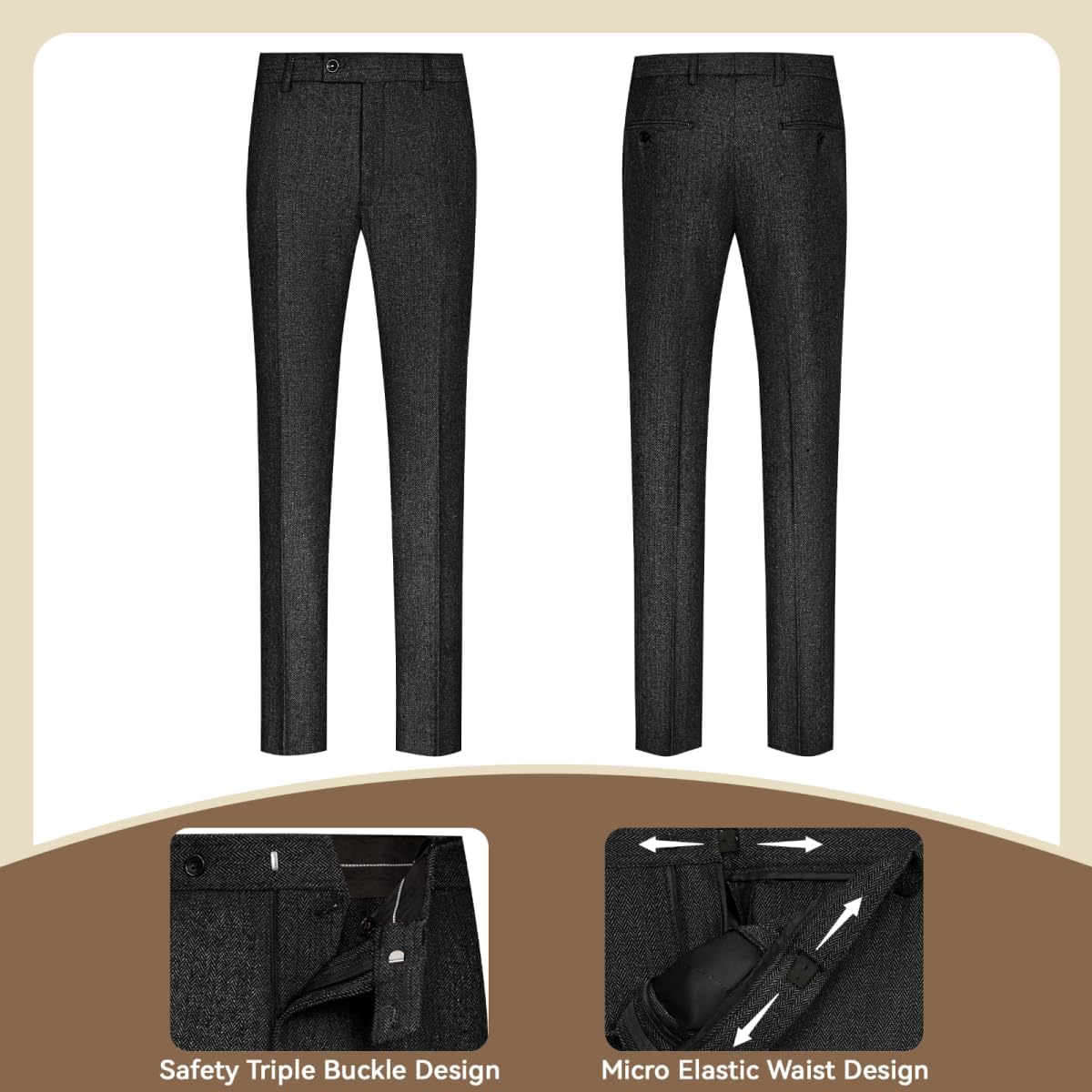 Retro Herringbone Tweed Men Suit Formal Slim Fit Double Breasted 2 Piece Suit Jacket Pants Mens Prom Wedding Tuxedo Set