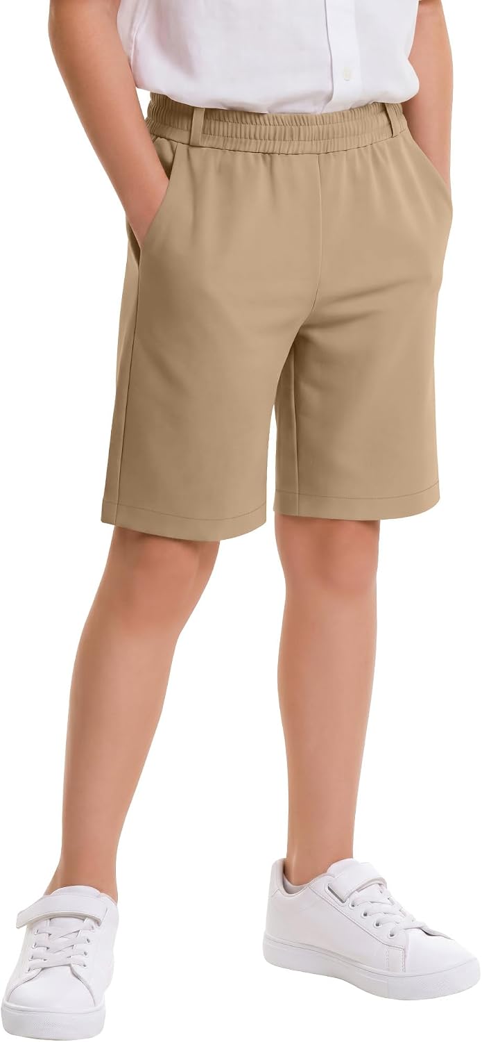 Boys' Dress Short 5-14Y Kids Uniform School Straight Fit Elastic Shorts Casual Stretch for Youth with Pockets