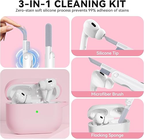 Miniatura 5 de Funda para AirPods Pro 2 con bonito llavero y bolígrafo de limpieza, funda de silicona suave para AirPods Pro de 21 generación para mujeres y niñas,
