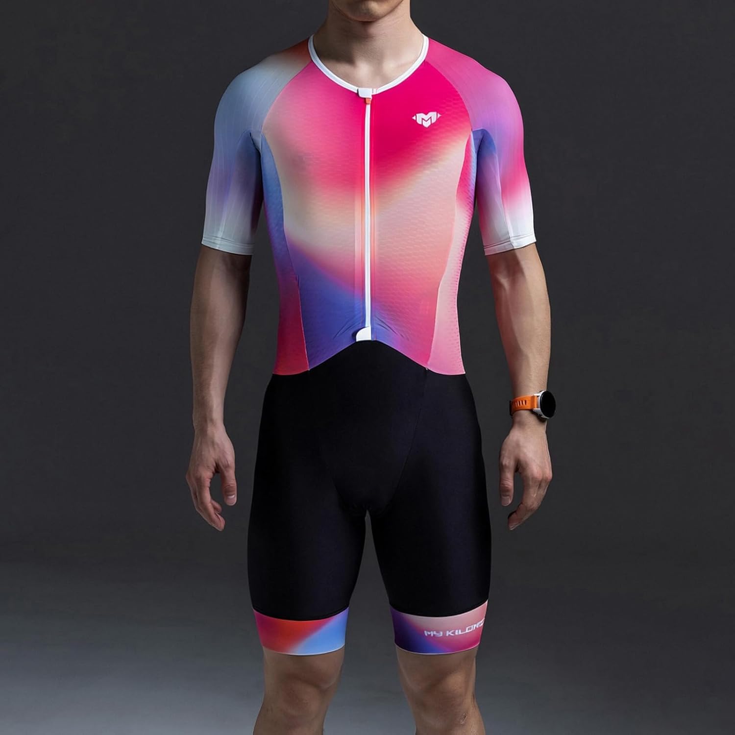 MY KILOMETRE Men’s Triathlon Suits Short Sleeve Tri Suit Racing Triathlon Suit – Quick Dry, Padded, Zipper Pocket