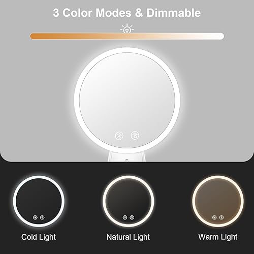 Miniatura 6 de KuflooQ Espejo de maquillaje iluminado con cajones pequeños, espejo de tocador redondo de 8.7 pulgadas, espejo de maquillaje con iluminación, 3