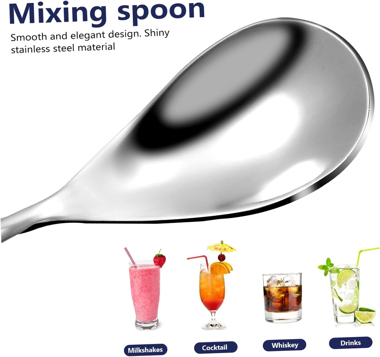 Cabilock 6pcs Stainless Steel Cocktail Stirring Spoons Long Spiral Mixing Bar Spoons for Coffee Wine Drinks Desserts with Smooth Edges and Skid Grip