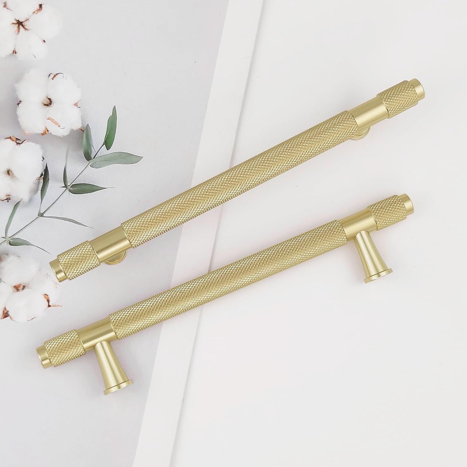 Pexintek 2 Pack Gold Modern Kitchen Cupboard Handles 128mm (5 Inch) Pulls