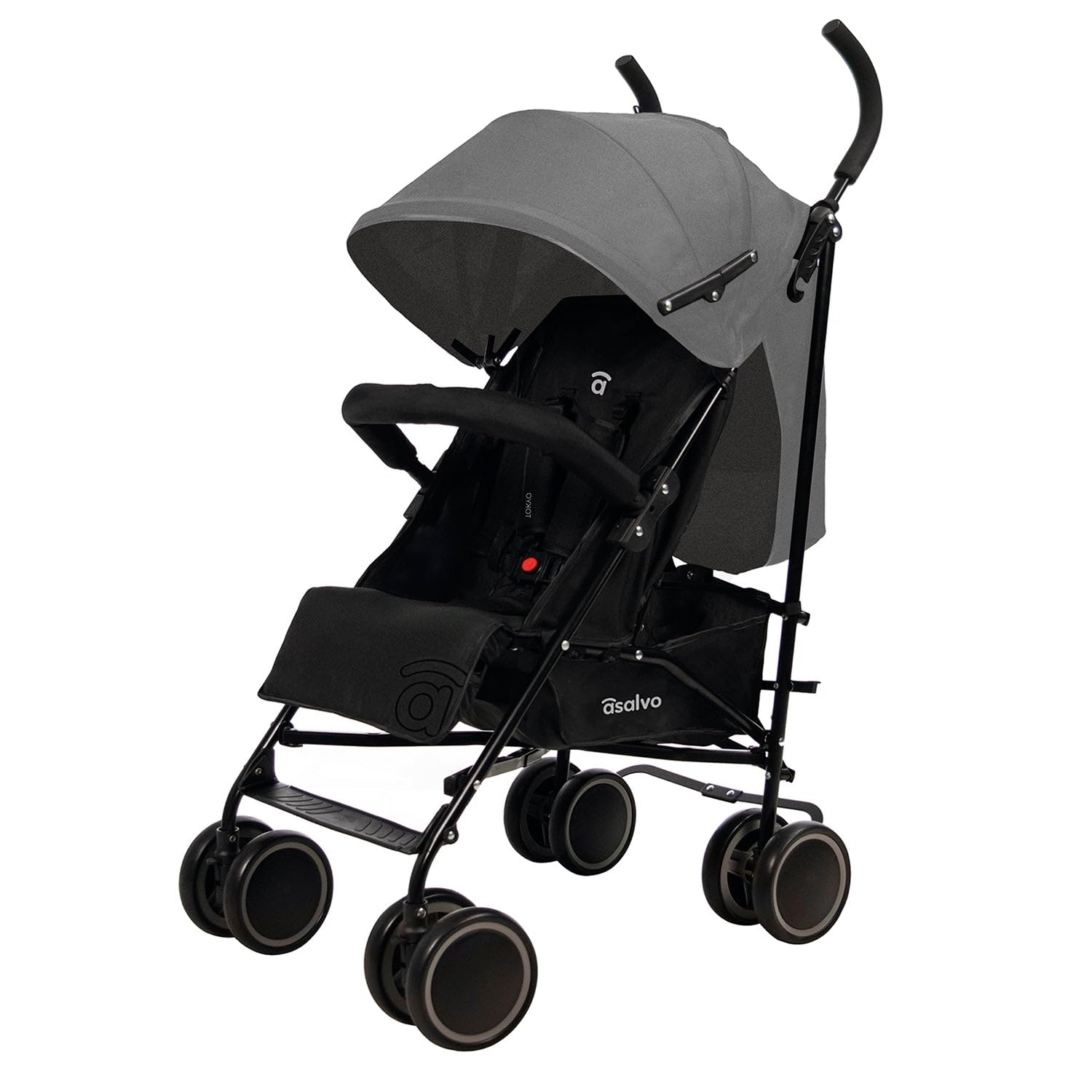 Asalvo TOKYO Silla de Paseo Ultraligera para bebé, Carrito de paseo con Respaldo Reclinable, Cochecito urbano, Arnés 5 Puntos, SPF50+, Capota con Ventana, Manejable, Máxima Seguridad, Hasta 16kg, Gris