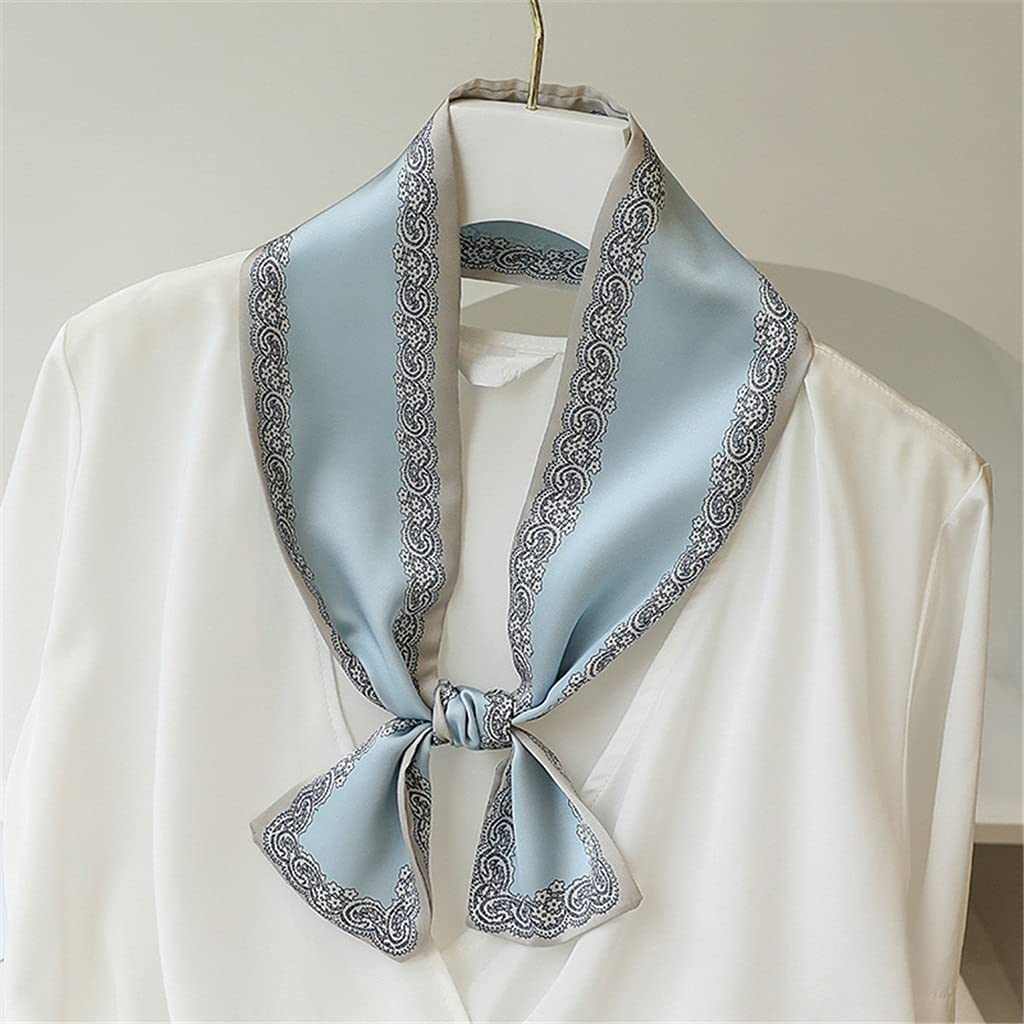 Bufanda de Mujer Bufanda Cuadrada Estampado de Corbata de Pelo Pañuelo de Seda Satinada Pañuelo de Cabeza para Mujer Bufanda de Seda de Tira Larga pequeña (B 9 * 100CM)