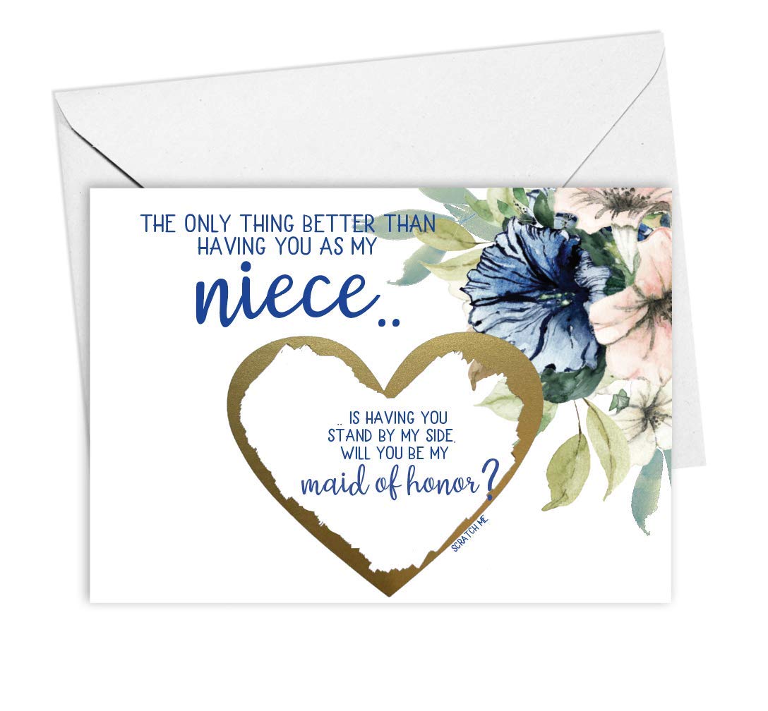 Maid of Honor Proposal Scratch Off Card For Niece Navy and Blush | Will You Be My Maid of Honor Proposal Card from Bride and Groom (Niece Maid of Honor1) Thumbnail