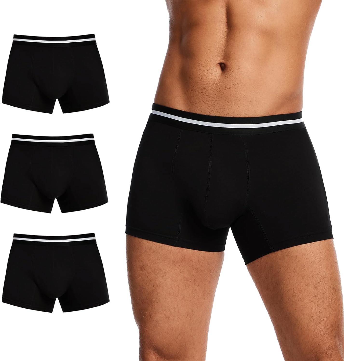 Washable Incontinence Underwear for Men, Cotton Boxer Briefs, Light Absorbency 80ml, Front Comfortable Leakproof Design, Feels Like Regular Underwear (3 Pack, Black, L) Large 3 Black