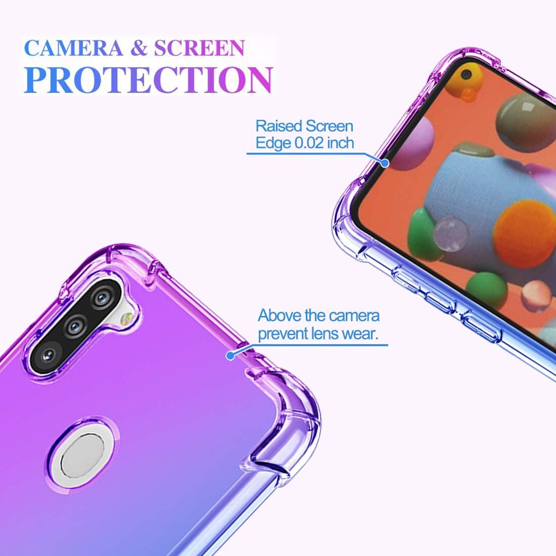 Ueokeird Galaxy A11 Case,Clear Cute Gradient Galaxy A11 Phone Case Slim Anti Scratch Flexible TPU Cover Reinforced Corners Shockproof Protective Case for Samsung Galaxy A11 (Purple/Blue)